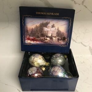 Thomas Kinkade Glass Christmas Luminary Light up Ornaments “Glow of the Holidays